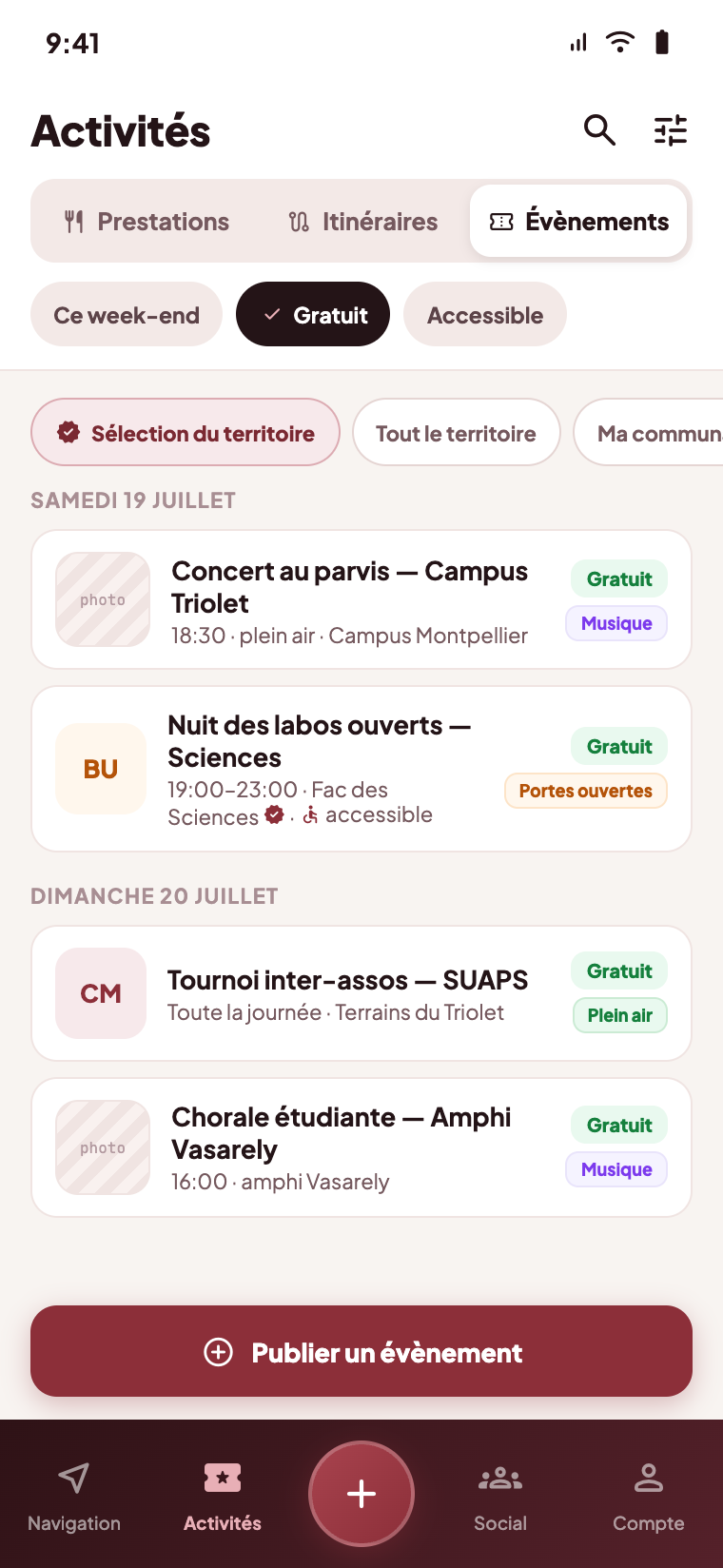 Écran de la démo Université