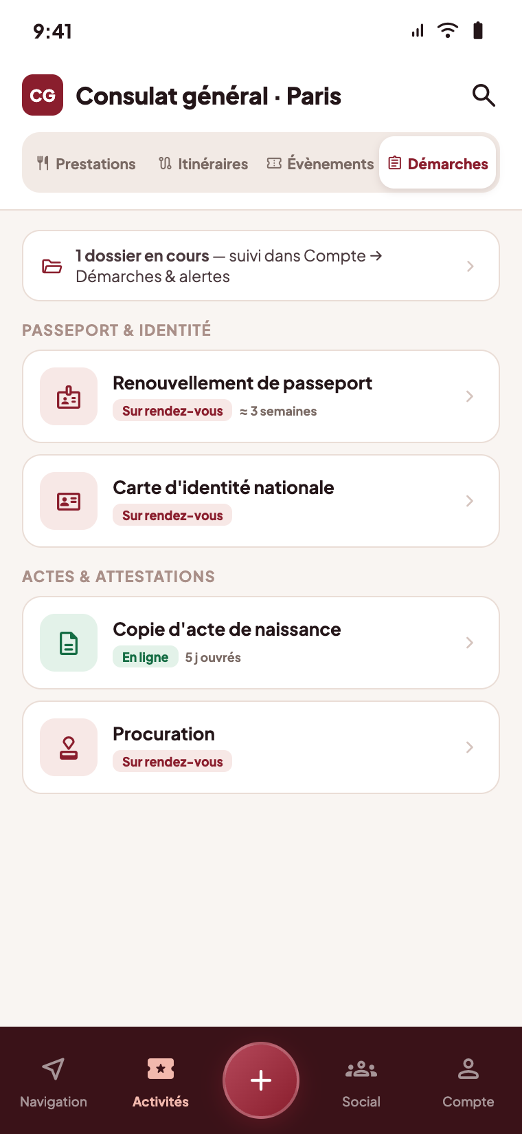 Écran de la démo Consulaire
